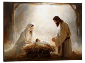 Alubild Weihnachtskrippe mit Maria, Joseph und dem Jesuskind