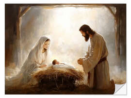 Wandsticker Weihnachtskrippe mit Maria, Joseph und dem Jesuskind