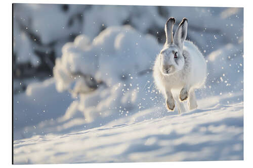 Aluminium print Snow hare running in the snow