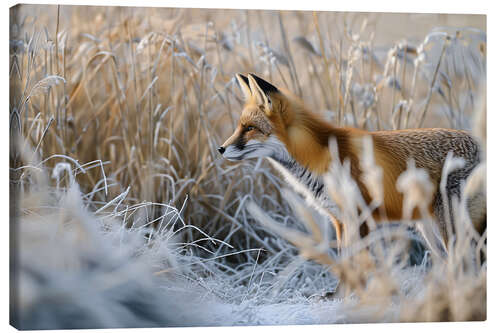 Leinwandbild Fuchs im Winter auf der Pirsch