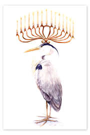 Wall print Proud Heron with 15 Golden Candles - Tetiana Savchenko