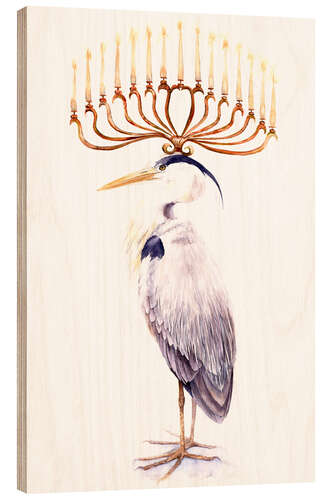 Print på træ Proud Heron with 15 Golden Candles