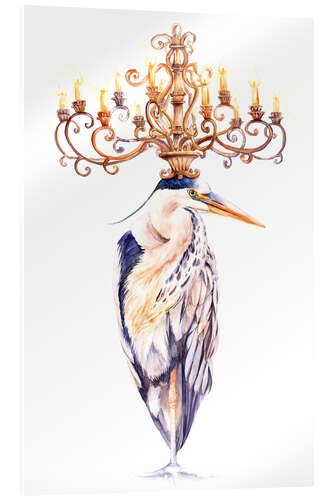 Akrylglastavla Elegant heron with golden chandelier