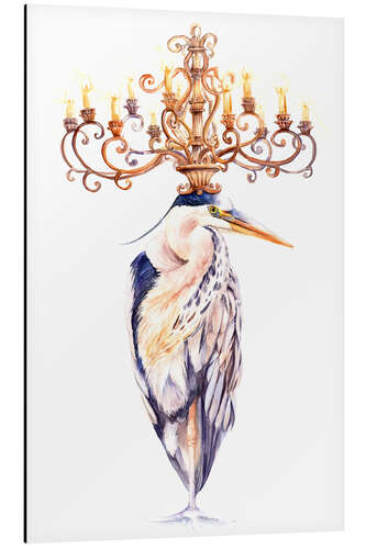 Aluminiumsbilde Elegant heron with golden chandelier