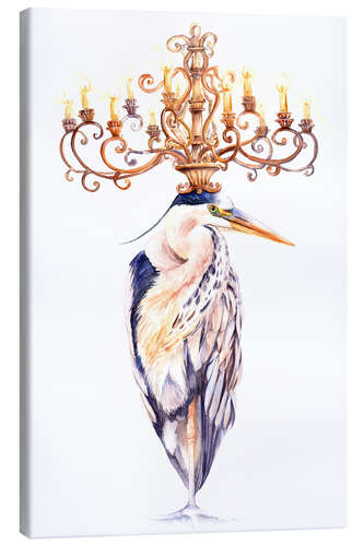 Lienzo Elegant heron with golden chandelier