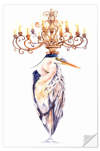 Sticker mural Elegant heron with golden chandelier