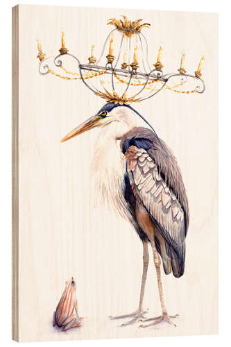 Wood print Heron with Frog and Chandelier