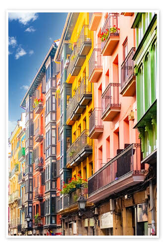 Poster Colorful facades and balconies in Bilbao