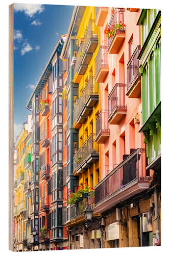 Wood print Colorful facades and balconies in Bilbao