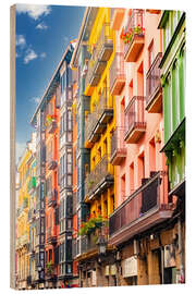 Wood print Colorful facades and balconies in Bilbao - HADYPHOTO