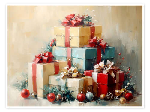 Póster Vintage Christmas gift boxes