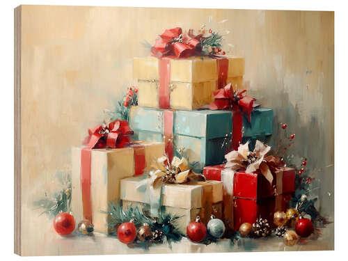 Print på træ Vintage Christmas gift boxes