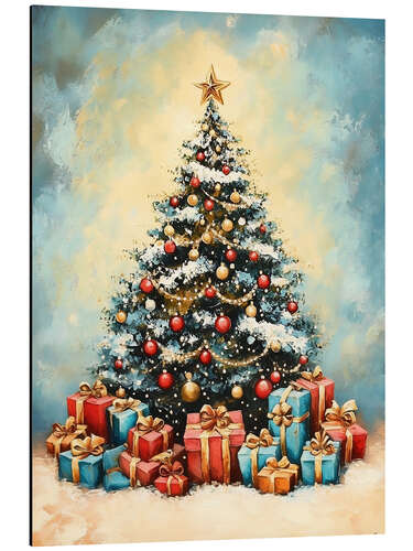Alubild Weihnachtsbaum mit Geschenken im Vintage Stil