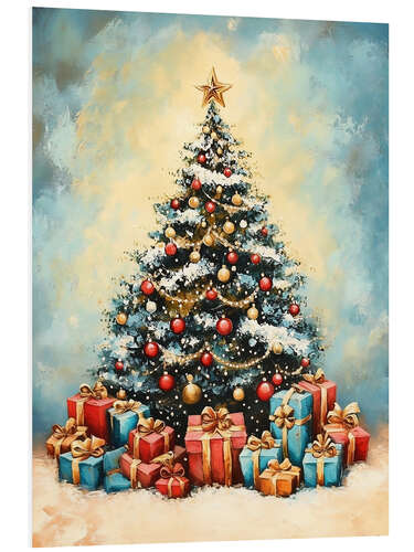 Quadro em PVC Christmas tree with gifts in vintage style