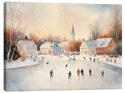 Leinwandbild Weihnachtseislaufen Vintage