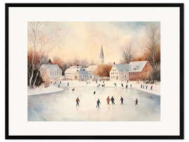 Gerahmter Kunstdruck Weihnachtseislaufen Vintage