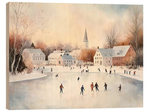 Print på træ Christmas Ice Skating Vintage