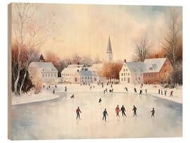 Print på træ Christmas Ice Skating Vintage - TAlex