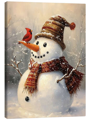Obraz na płótnie Christmas Snowman and Red Cardinal