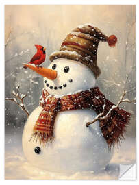 Vinilo para la pared Christmas Snowman and Red Cardinal - TAlex