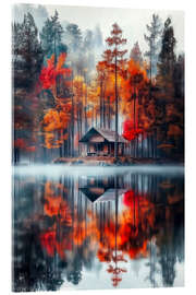 Acrylglasbild Kleine Hütte am Waldsee