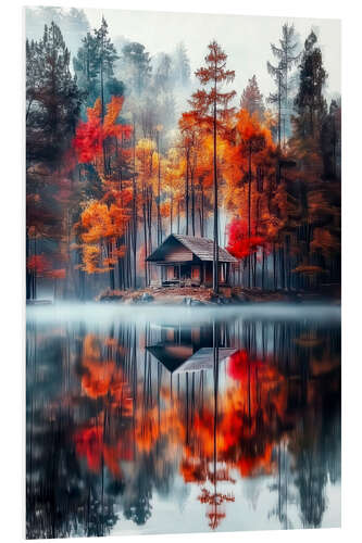 PVC-tavla Small hut by the forest lake