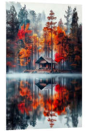 PVC-taulu Small hut by the forest lake