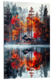 Cuadro de plexi-alu Small hut by the forest lake