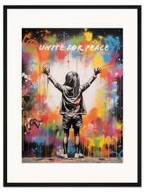 Gerahmter Kunstdruck Unite for Peace - Banksy Style Street Art - Frank Daske