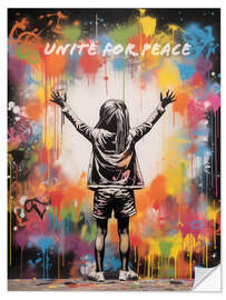 Selvklæbende plakat Unite for Peace - Banksy Style Street Art