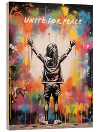 Hout print Unite for Peace - Banksy Style Street Art