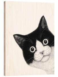 Wood print Surprised black and white cat - Valeriya Korenkova