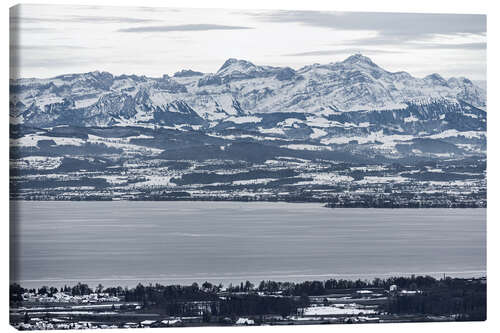 Leinwandbild Bodensee mit den schweizer Alpen und dem Säntis