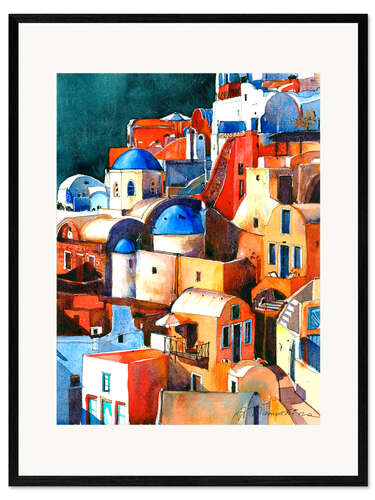 Impressão artística com moldura Santorini view