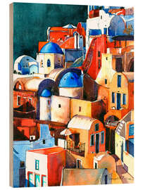 Wood print Santorini view