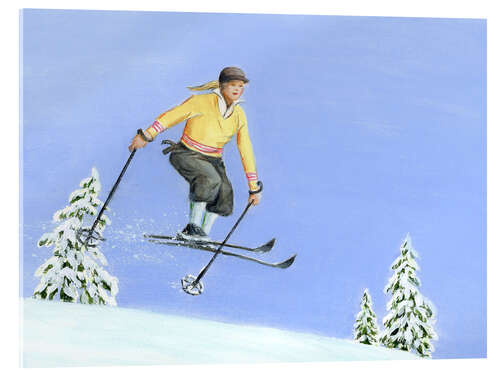 Obraz na szkle akrylowym Downhill Skier with Yellow Sweater