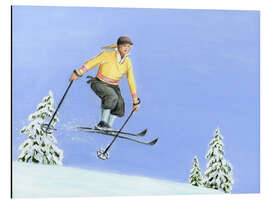 Alubild Abfahrtsskifahrerin mit gelbem Pullover