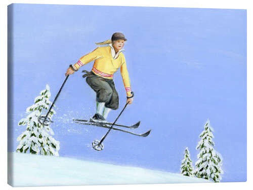 Canvas print Downhill Skier with Yellow Sweater