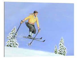 Gallery Print Abfahrtsskifahrerin mit gelbem Pullover