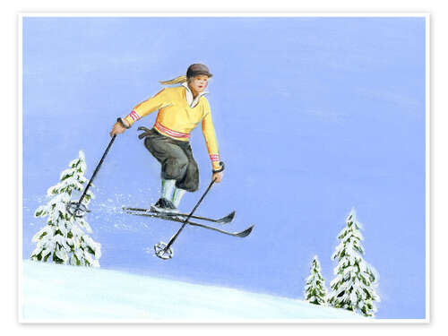 Poster Downhill Skier with Yellow Sweater