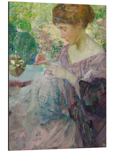 Aluminium print Young woman sewing
