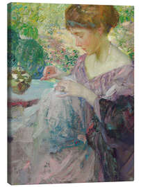 Leinwandbild Junge Frau beim Nähen - Richard Emil Miller