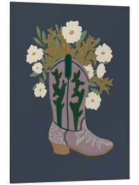 Quadro em alumínio Cowboy boot with cactus and florals - Nikita Jariwala