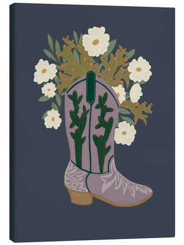 Leinwandbild Cowboystiefel mit Kaktus und Blumen