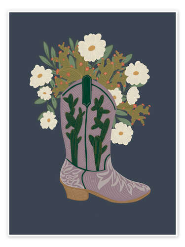 Plakat Cowboy boot with cactus and florals