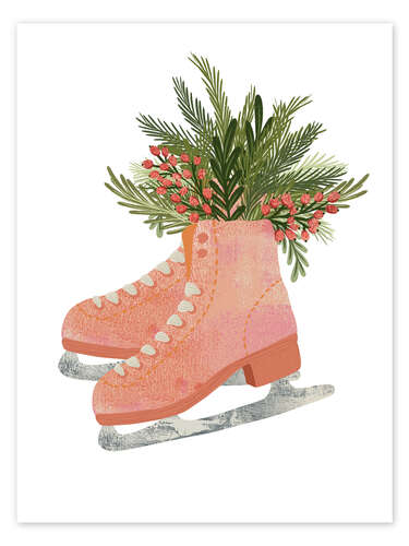 Poster Ice skates and evergreen branches