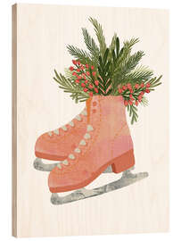 Print på træ Ice skates and evergreen branches - Nikita Jariwala