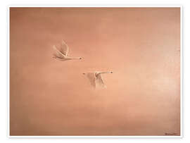 Wall print Pair of swans in flight - Madelene Löfholm