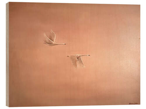 Quadro de madeira Pair of swans in flight