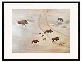 Impression artistique encadrée Wild boar family in the snow - Madelene Löfholm